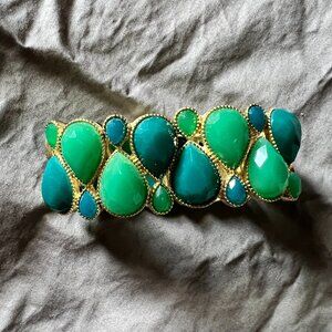 Blue, Green, and Gold Stretch Bangle Bracelet